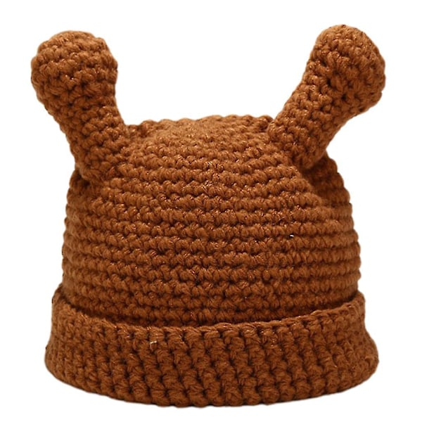 Vinterlue Beanie-lue med Heklet Strikk for Kvinner - Ensfarget Tegneserie-Tentakler med Mansjett Caramel