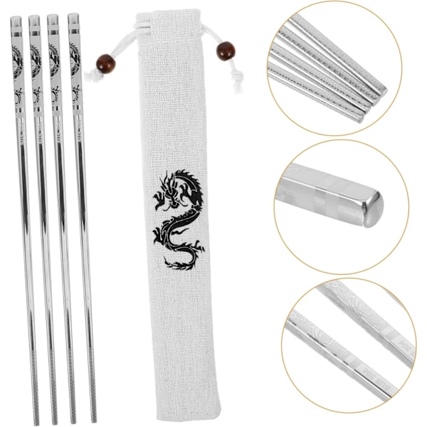 Elegante metallspisepinner med dragemønster, sett med lette og robuste spisepinner