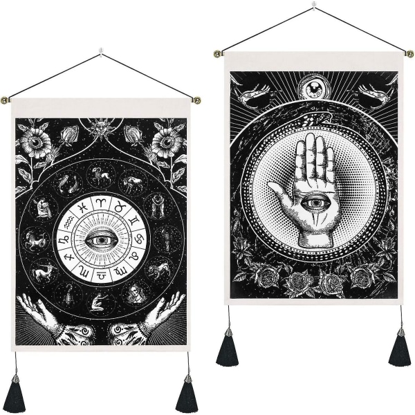 Hand Of Fatima-teppet veggtepper med dusker, svarte onde øyetepper, astrologi Zodiac-konstellasjoner Veggkunst for stue i soverom, 35x50