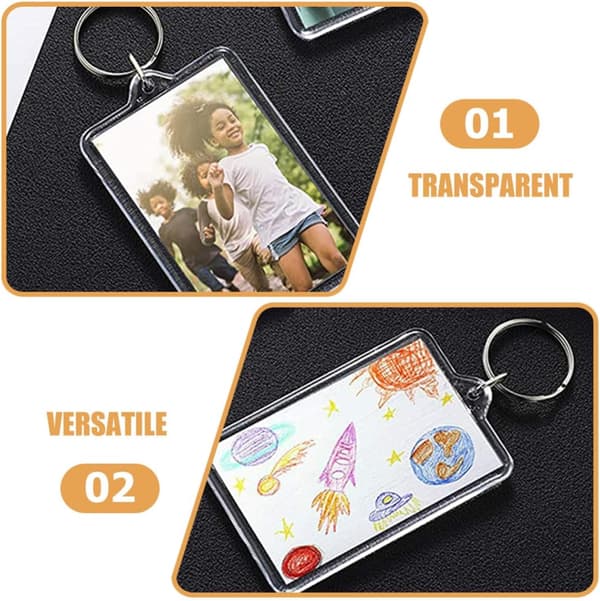 6 stk. rektangulær fotoramme nøglering 5,2x3,4 cm DIY billedindsats nøglering vedhæng til minde