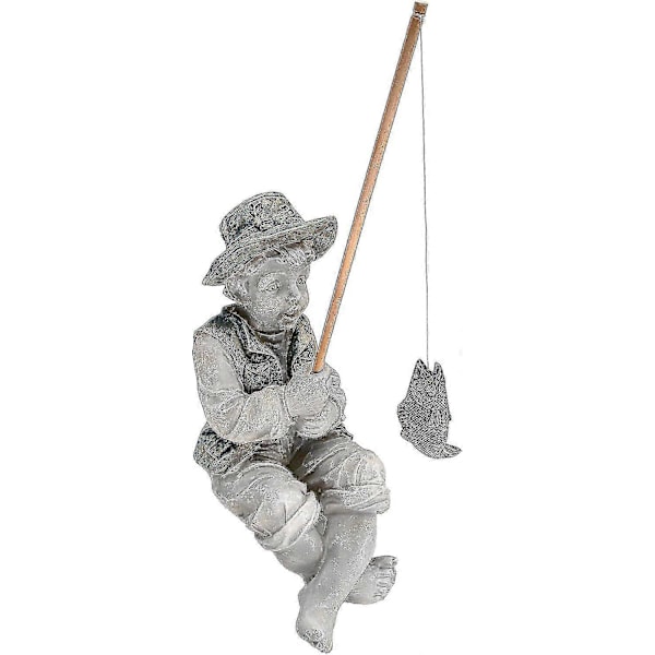 Liten Fiskepojke Staty, 3D Harts Miniatyr Staty Ornament, Inomhus Utomhus Söta Karaktär Staty Trädgård Tillbehör