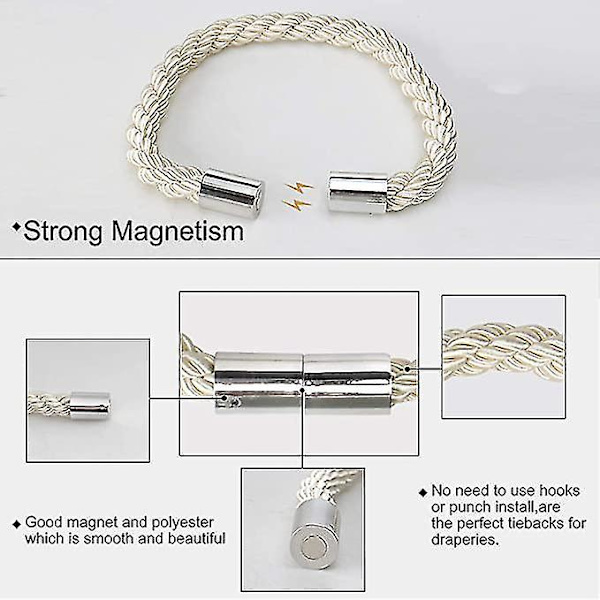 2 Pak Magnetiske Gardinbindere 21,7 Tommer Holdere Tov Klips