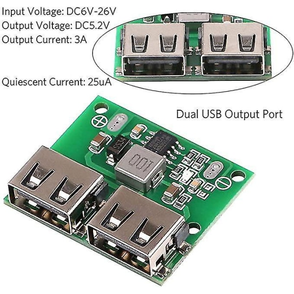 4 stk Mobilt strømforsyningskort USB DC-DC Step Down oplader