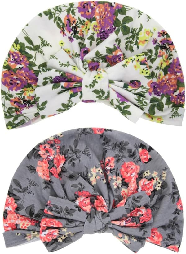 2-pack tryckt rosettmössa med kaninörondesign, nyfödd sovmössa