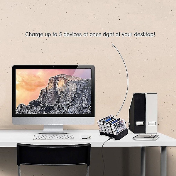 5 USB-porte Opladningsstation Hurtiglader Multi-beskyttelse