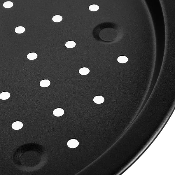 2 stk. 14 tommer perforerede pizzapander i kulstofstål, non-stick runde pizzabageplader