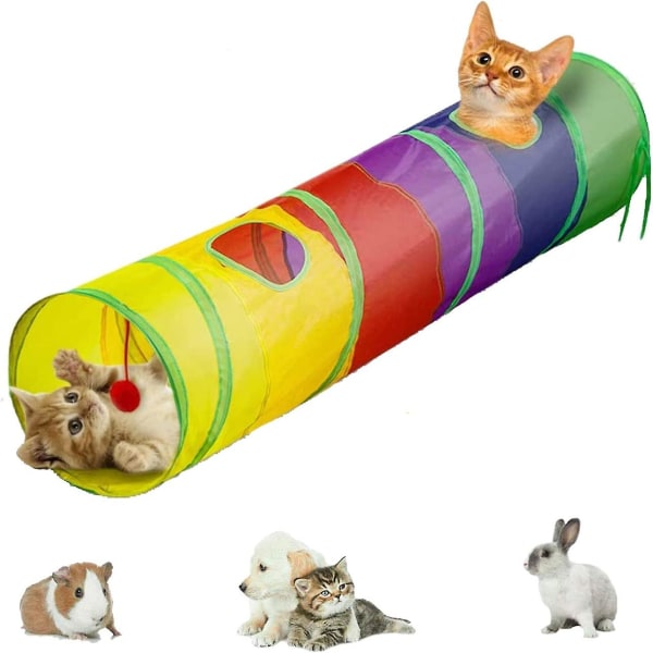 Interaktiv Vikbar Lätt 5-Tunnel Crinkle Maze med Bobble och Klocka för Katt, Liten Kanin