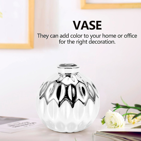 Keramisk liten vase, liten blomst, preget fiskelæppemønster, håndverk, hjemmedekorasjon (sølv)
