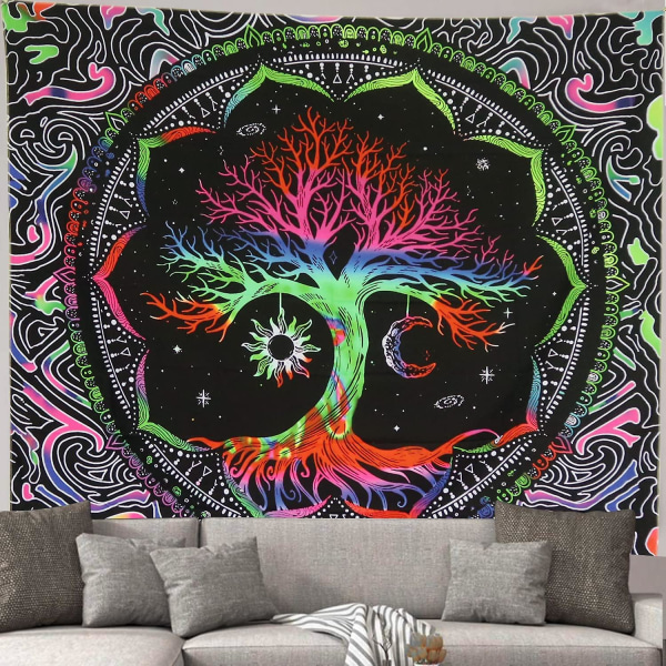 Tree Of Life kuvakudos, Mandala Sun ja Moon Tapestry Seinään, Hippie Uv Reactive Wall Sisustus