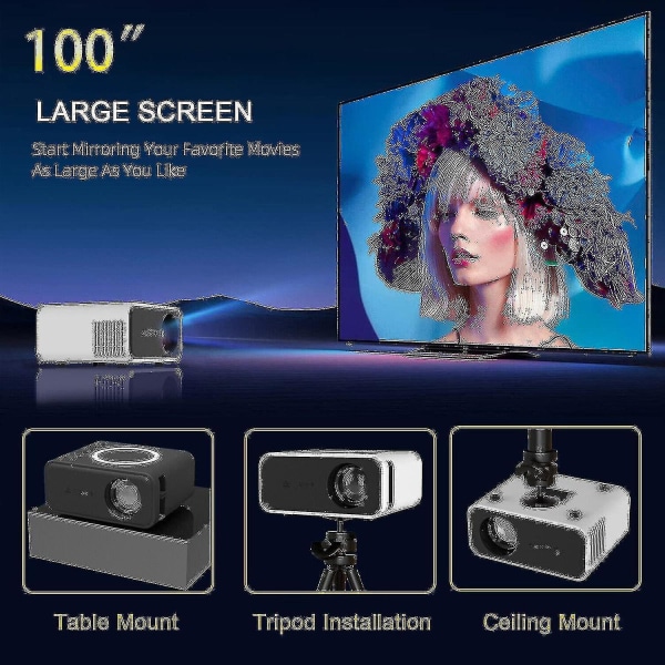 4k projektor 7500 Lumens 1080p 3d Led Mini Wifi Video Hjemmebiograf Cinema Dz (sort)