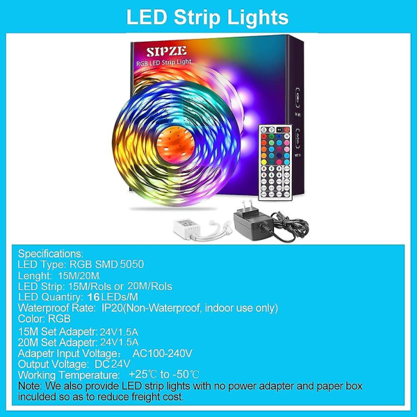 Led Light Strip 15m 50ft 65,6ft Rgb färgbytessats