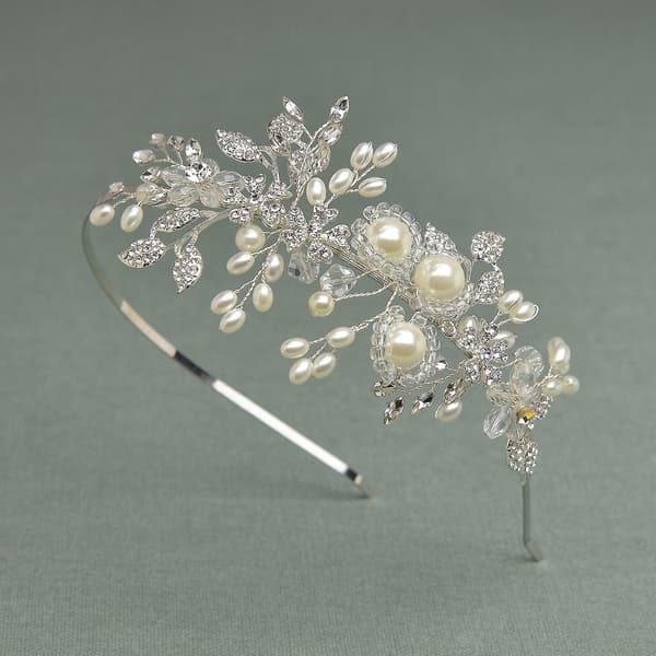 Håndlaget Perle Bryllups Hodebånd For Kvinner, Sølv Rhinestone Hårbånd Brud Hodeplagg