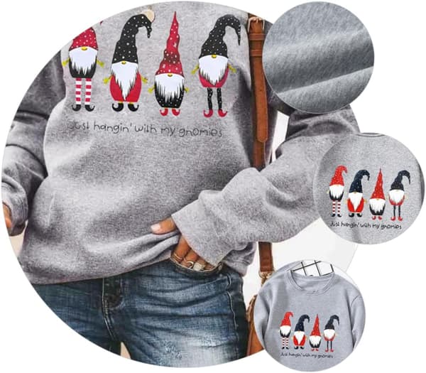 Julegenser for kvinner Langermet Fasjonabelt trykk Pullover for julebord Grå