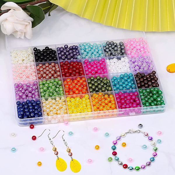 1680 stk Runde farverige perler med 6 mm huller 24 farvede perler med opbevaringsæske