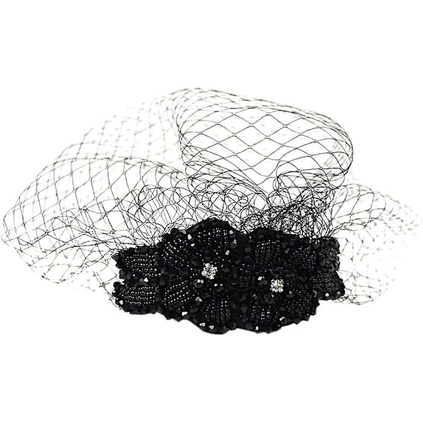 Vintage Hodebånd med Mesh-maske, Håndlaget Diamant Hodebånd, Hodeplagg, Burfugl Slør, Fascinator