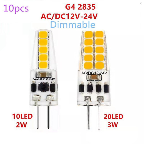 10 st Dimbar G4 LED-lampa Ac/dc12-24v 10led 20led Energisparande