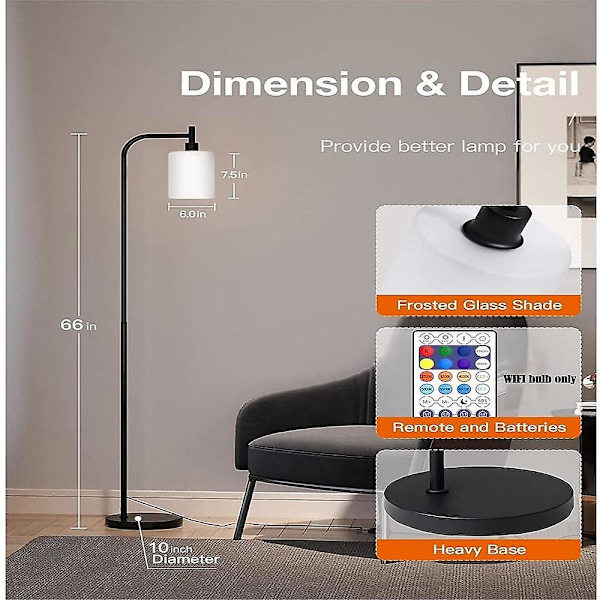 Led Gulvlampe med Mat Glas Skærm Intelligent Pære