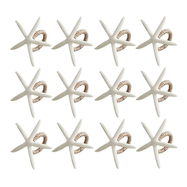 Håndlagde Sjøstjerne Serviettringer Sett med 12, Hvite Kunstige Sjøstjerne Serviettringholdere for Håndverk, Bryllup, Fest, Spisebord, Bankett, Bursdag, Ferie, Kyst