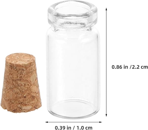 50 st små glasflaskor med korkproppar 11x22mm