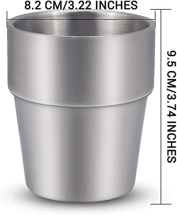 Sæt af 4 Dobbeltvæggede Isolerende Metal Kopper i Rustfrit Stål 175 Ml \\ 300 Ml Gave