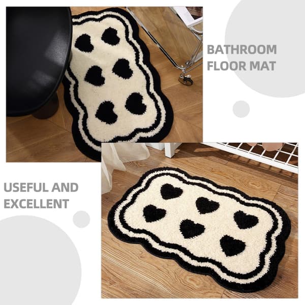 Absorberende baderomsmatte vaskbar baderomsmatte hvit polyester hjerteformet sklisikker gulvmatte