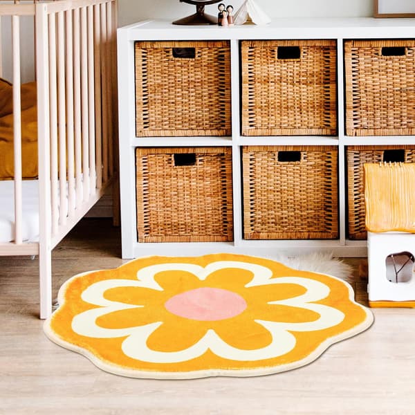 Gul Blomformad Dekorativ Matta Vattenabsorption Duschmatta Polyester