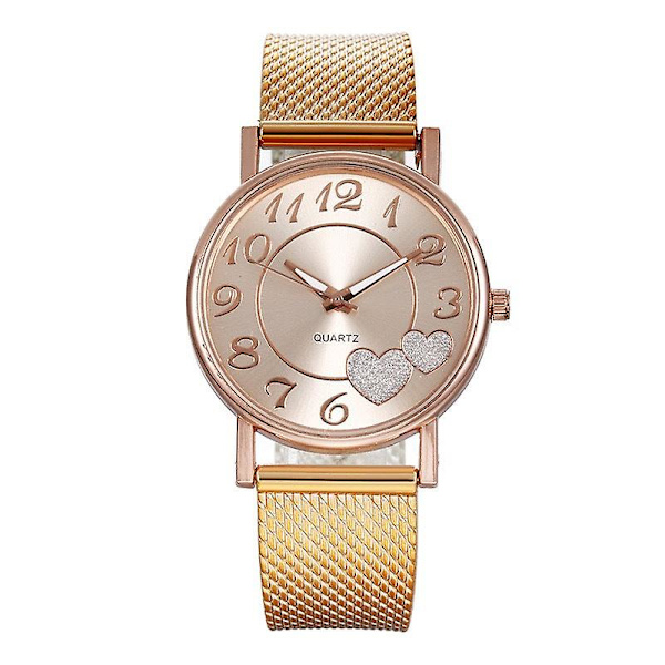 Dames Casual Mode Mesh Rem Strop Hjerteformet Salg Peach Hjerte Dames Ur Black