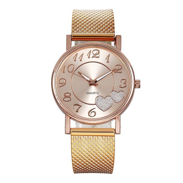 Dames Casual Mode Mesh Rem Strop Hjerteformet Salg Peach Hjerte Dames Ur Rose gold