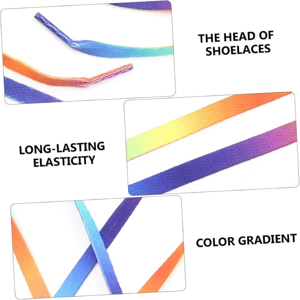 Farverige Gradient Elastiske Snørebånd Flade Regnbue Sko Tilbehør til Sneakers og Lærredssko 120cm