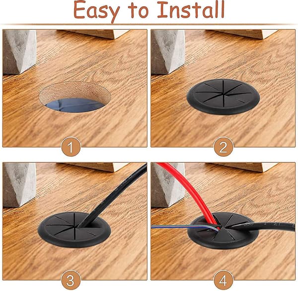 4 stycken svarta plastbordsgrommets, flexibla bordsgrommets