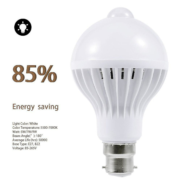 E27/B22 LED PIR Rörelsedetektorlampa 5W Induktion
