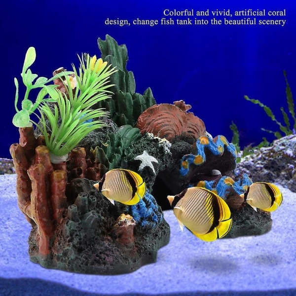 Farverig kunstharpiks Coral Cave Decor til Marine Fish Tank Aquarium Ornament Mountain