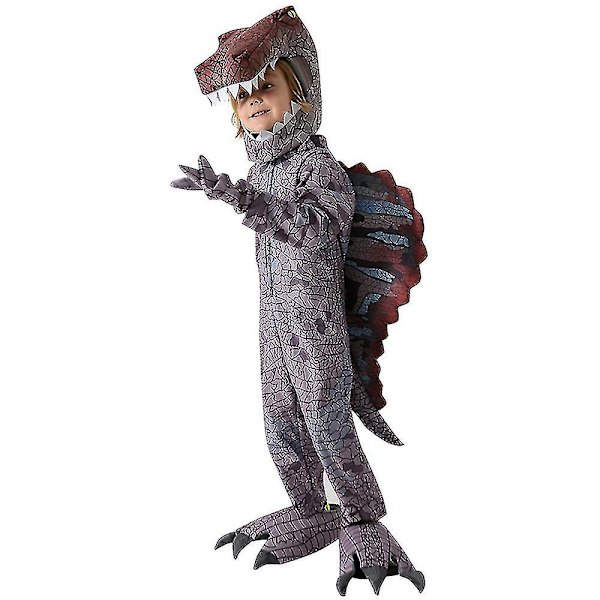 Lasten kauhupunainen Spinosaurus-asusetti: Hyppyasu, pääkoriste, hanskat, kengät 6-7 Years
