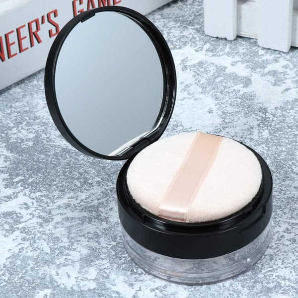 Bærbar tom pudderdåse med spejl og elastisk net sigte makeup pudderbeholder