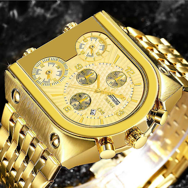 Oval Kvartsur med Tre Visere Gold face