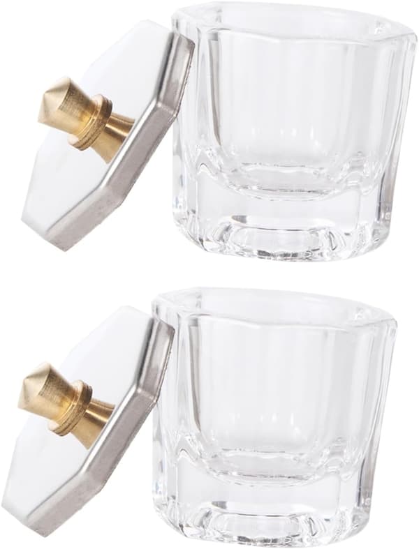 2 st nagelkonst kristallkoppar med lock, små glasbehållare
