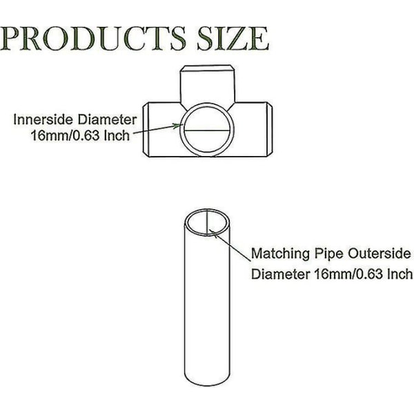 3 Vejs 16mm Albue PVC Rørfitting Byg Robust Drivhusramme Møbelforbindelser Teltsammenføjning (10 stk., grøn)