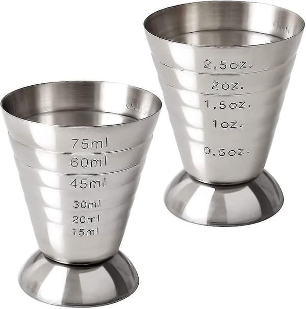 Mätkopp i rostfritt stål, 2,5 oz, 75 ml, 5 msk, Cocktail Jiggers, 2-pack