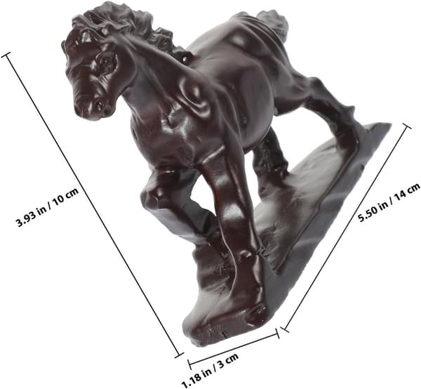 Treheststatue i ibenholt utskåret skulptur 14 cm skrivebordsdekor dyrefigur