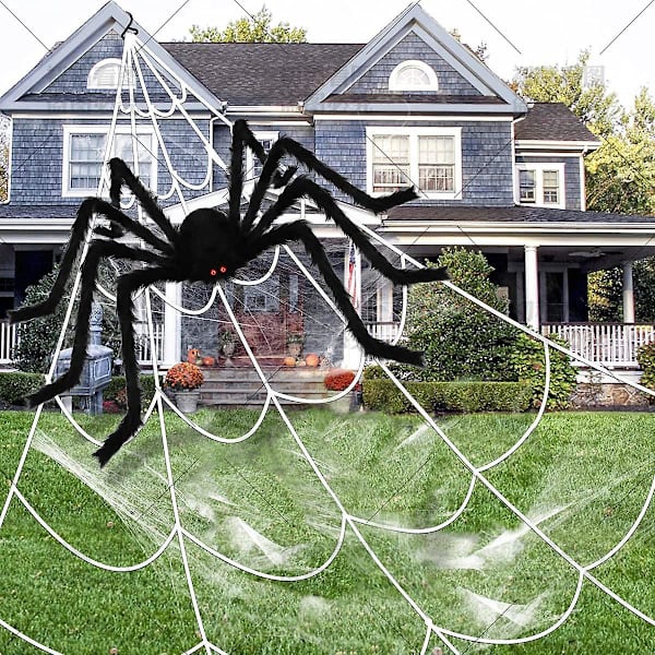 Halloween-koriste hämähäkinverkko, 7m hämähäkinverkko + 2m plussi-hämähäkki + 50g hämähäkinvillaa + 30 pientä hämähäkkiä