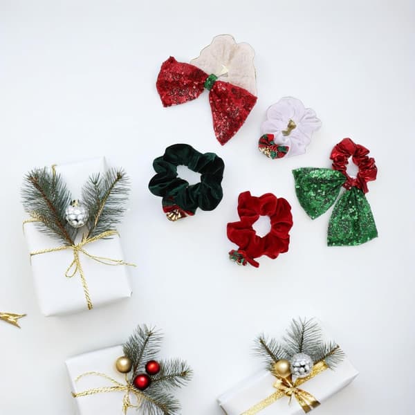 5 st julhårscrunchies elastisk hästsvanshållare julhårband klock- och rosettdesign