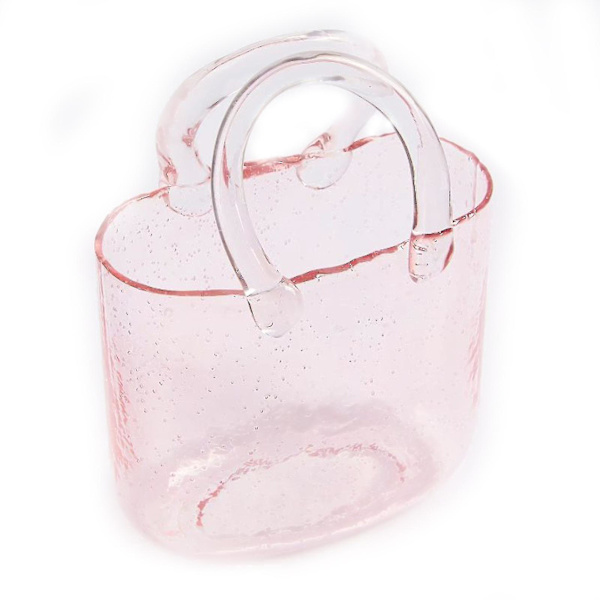 Hantverkargjord Glasvas, Fiskbål, Blåsbubblor, Handväska Form Klar Vas för Jul, Födelsedagspresent, Bord, Bröllopsdekoration Pale pink