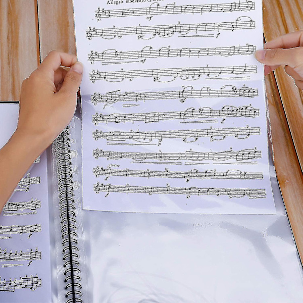 Musikmappe til noder, A4-papir, dokumenter, opbevaring, 30 lommer, nøgle