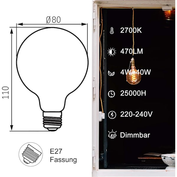 E27, E27 4W LED-lampa, Retro Glödtrådslampa, Perfekt för Nostalgisk och Retrobelysning
