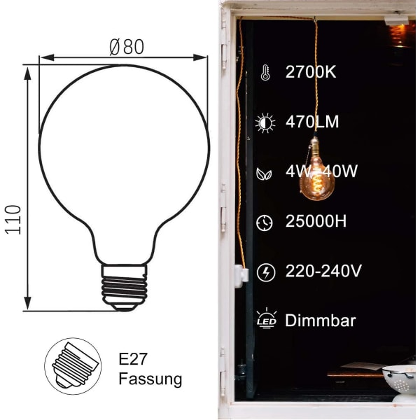 E27, E27 4W LED-pære, Retro Glødetrådspære, Ideell For Nostalgisk Og Retro Belysning