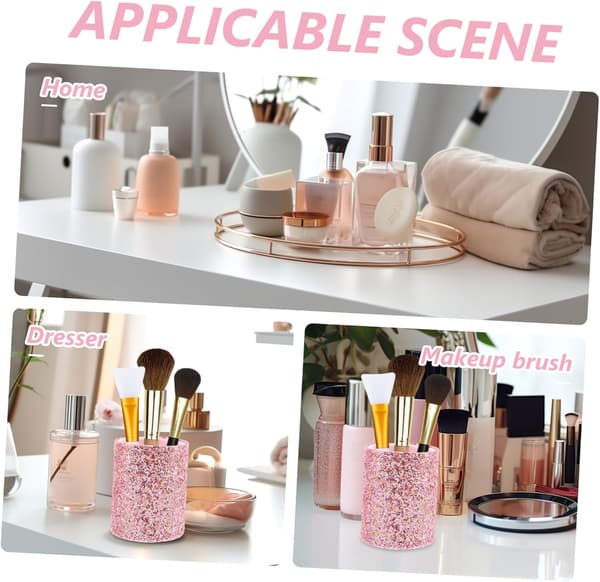 Glitter Bærbar Makeupbørste Organizer Etui Lille Pink Makeupbørste