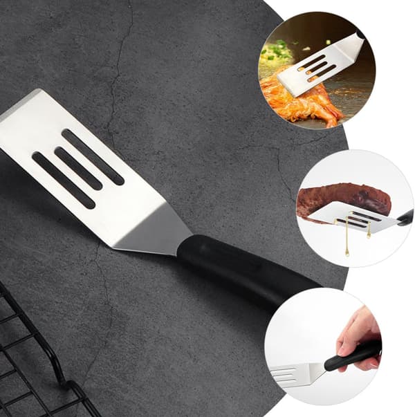 Sølv rustfritt stål non-stick wokspatel bærbar grytespatel