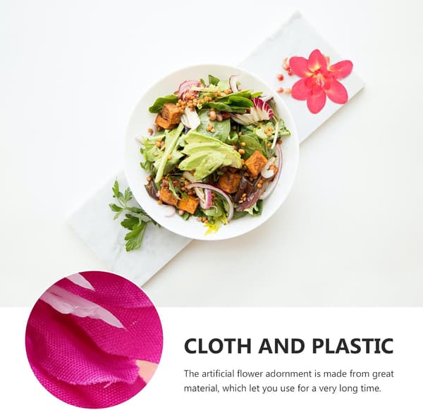 20 stk. kunstige orkidéblomstdekorasjoner til sushitallerkener, solid stoff- og plastmateriale
