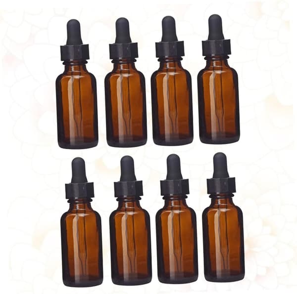 8 st 30 ml bruna eteriska oljeflaskor i glas med svarta dropplock små parfymflaskor