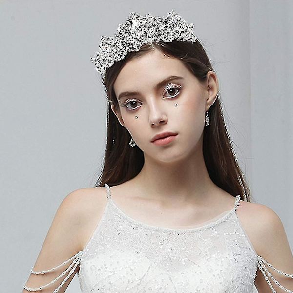 Silver Tiara Bröllopskronor Rhinestone Drottningkrona